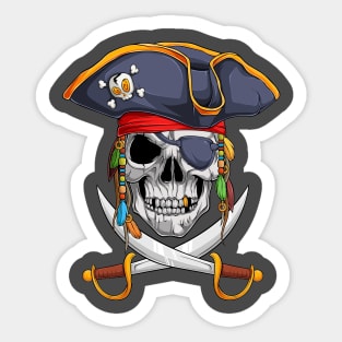 Scary Pirate Skull with Hat  and Two Crossed Swords Sticker